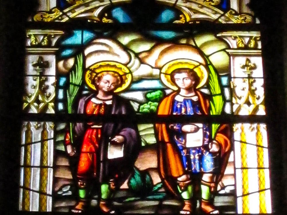 stained glass window at the Alcala Cathedral