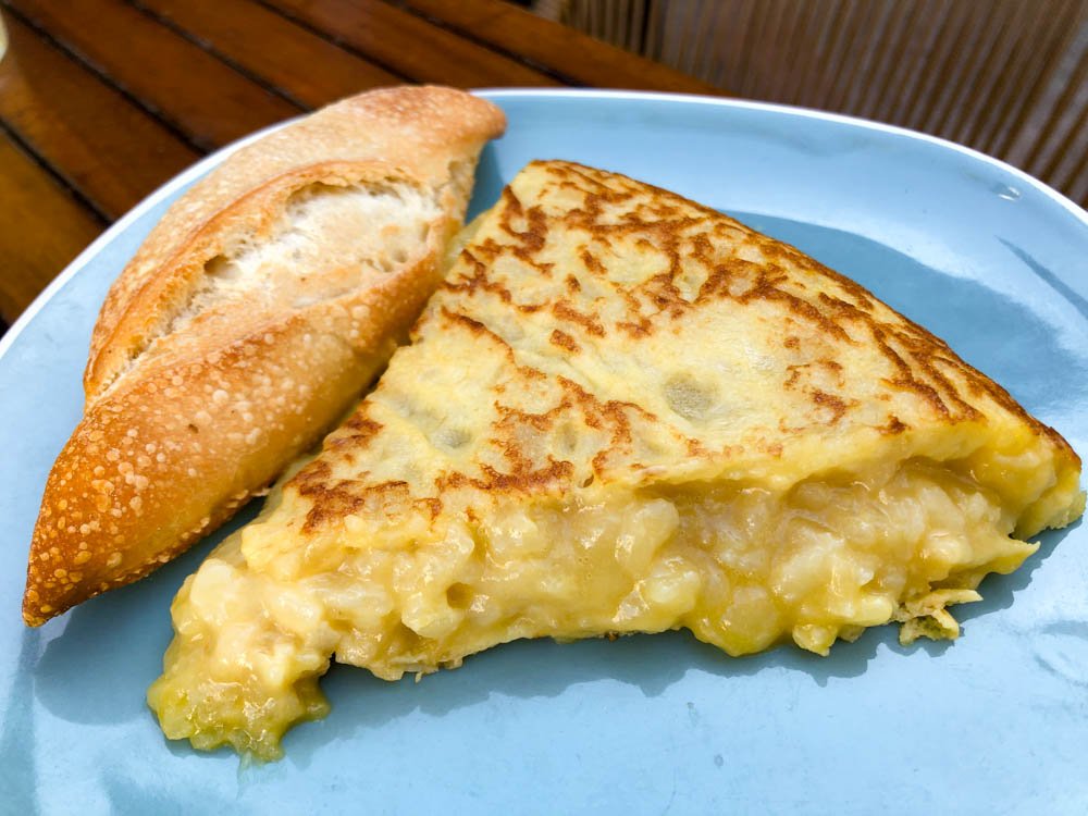 Spanish omelette with bread for breakfast